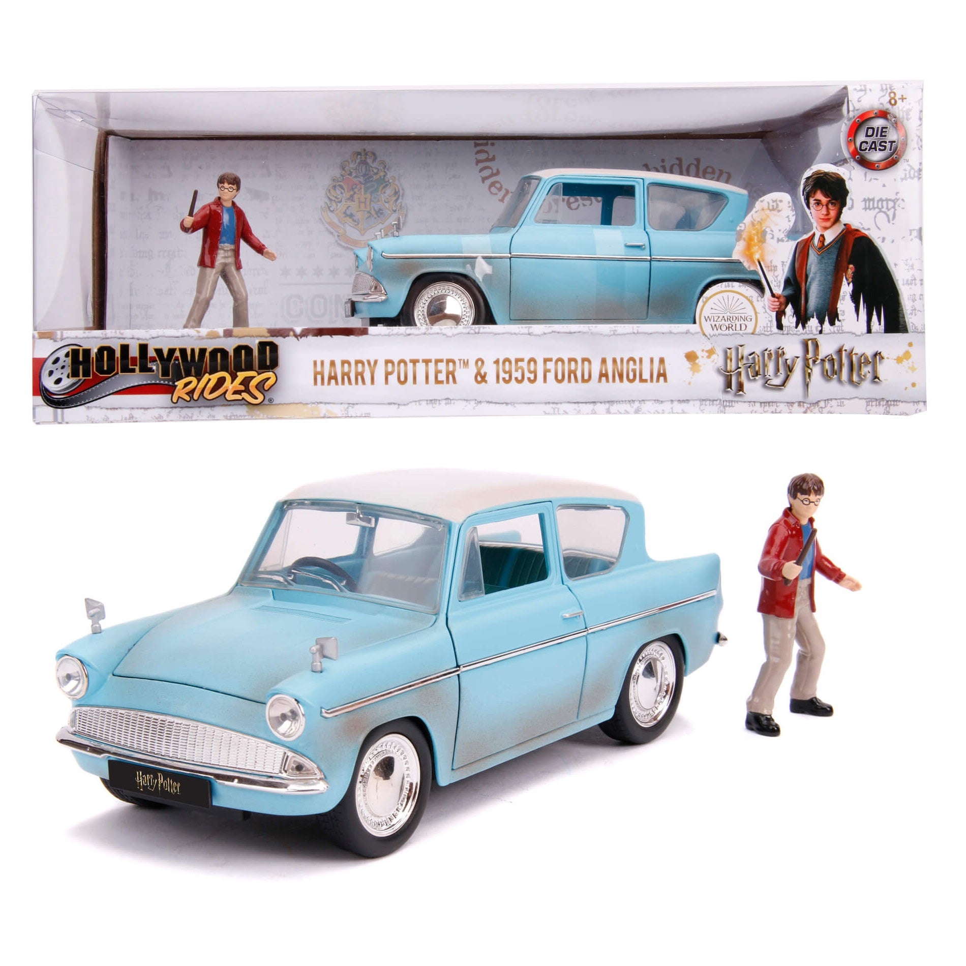 Harry Potter Ford Anglia - Coche fundido a presión y figura de Harry Potter de 2.75 pulgadas