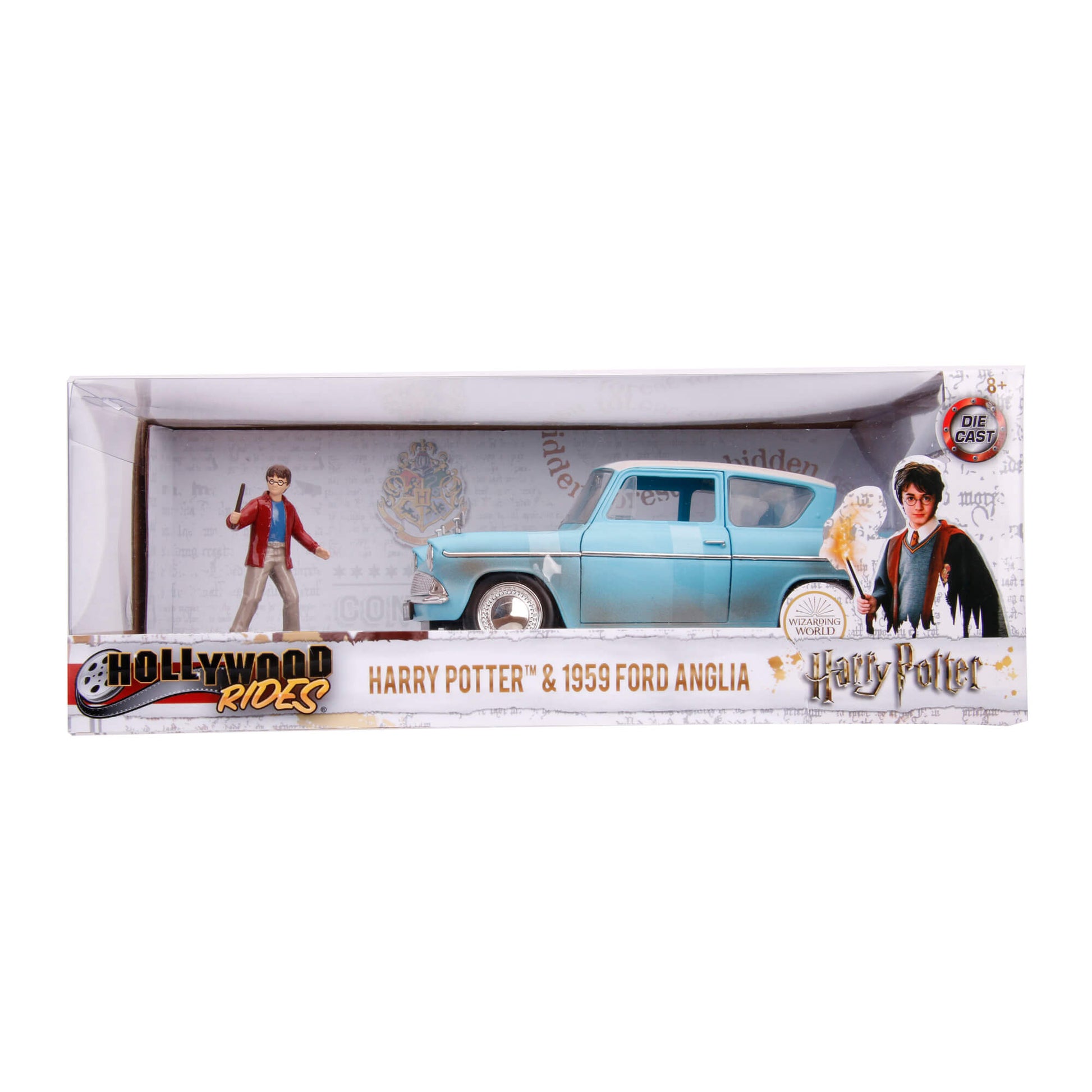 Harry Potter Ford Anglia - Coche fundido a presión y figura de Harry Potter de 2.75 pulgadas