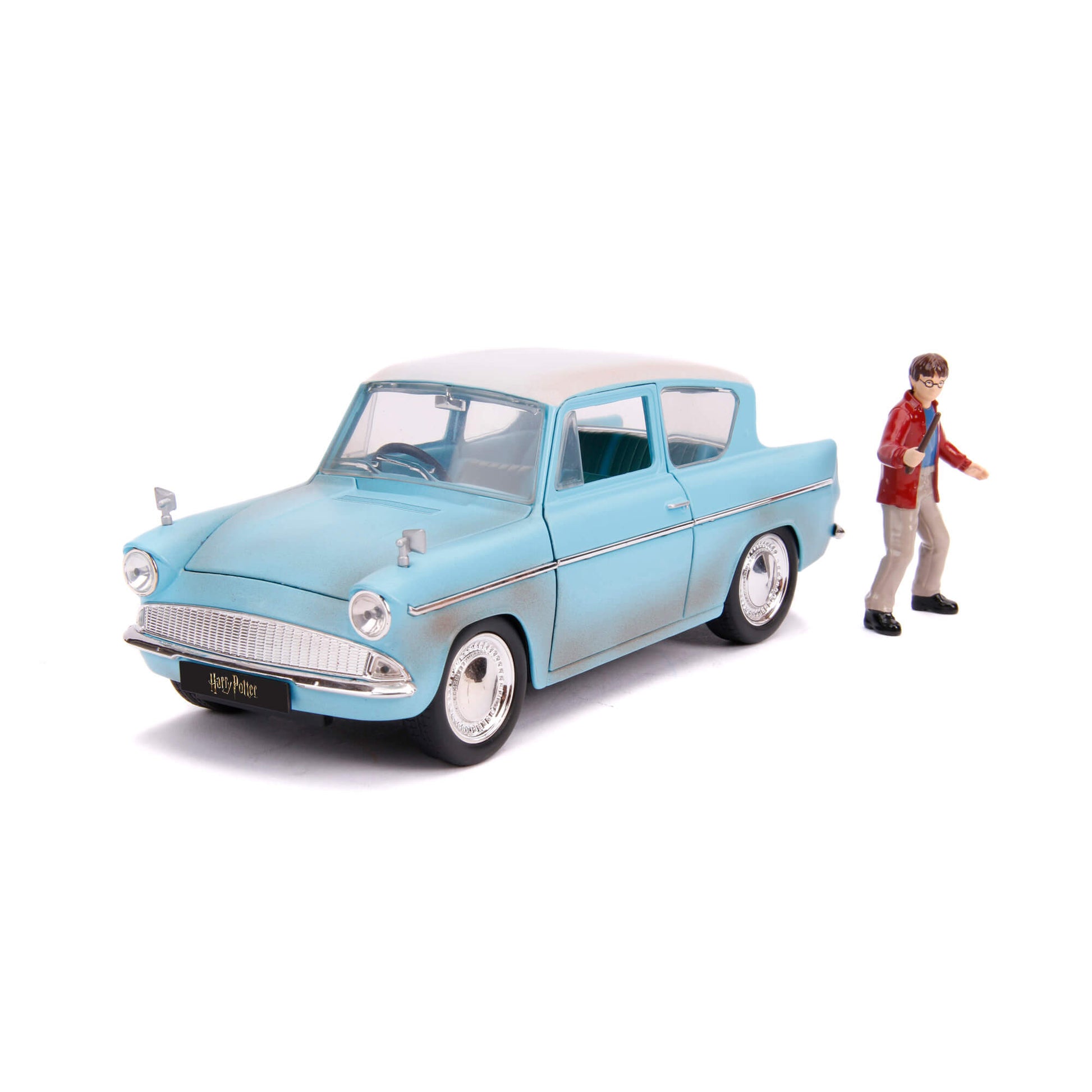 Harry Potter Ford Anglia - Coche fundido a presión y figura de Harry Potter de 2.75 pulgadas